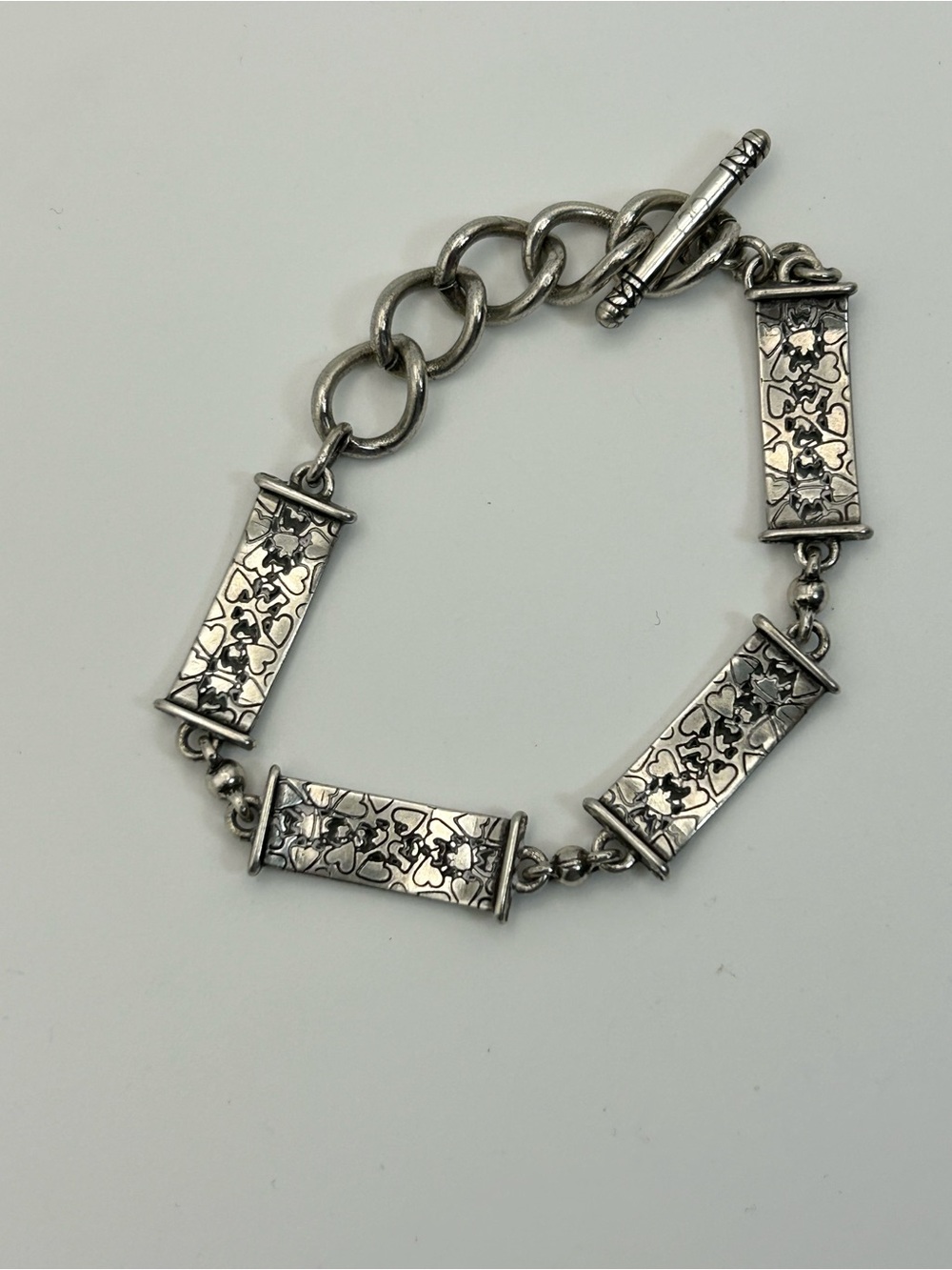Brighton Vintage Bar Link Bracelet Silver Plated Toggle Etched Design 7.5" - Picture 7 of 9